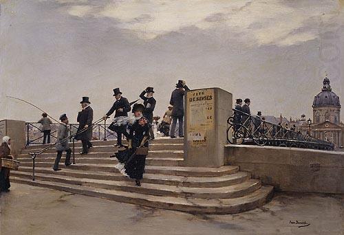 Jean Beraud A Windy Day on the Pont des Arts china oil painting image